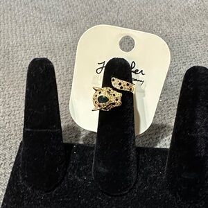 Gold and Green tiger rhinestone Adjustable Ring size 6